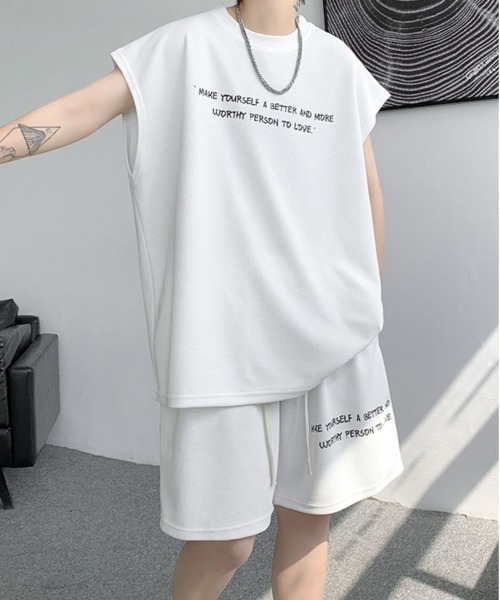 NEW GENTLEMAN(ニュージェントルマン)の「【2点SET】リブート ワッフル セットアップ ノースリT&ショーツ(Tシャツ/カットソー・メンズ・ブラック/ホワイト/グレー・XL/L/M)」の12枚目の写真