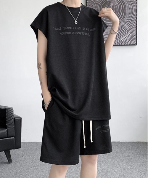 NEW GENTLEMAN(ニュージェントルマン)の「【2点SET】リブート ワッフル セットアップ ノースリT&ショーツ(Tシャツ/カットソー・メンズ・ブラック/ホワイト/グレー・XL/L/M)」の16枚目の写真