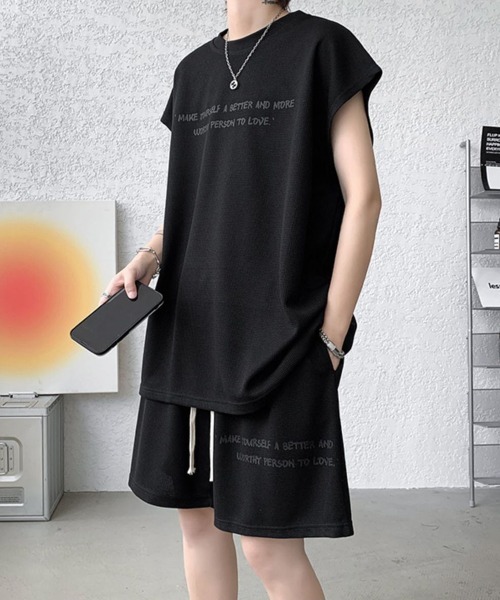 NEW GENTLEMAN(ニュージェントルマン)の「【2点SET】リブート ワッフル セットアップ ノースリT&ショーツ(Tシャツ/カットソー・メンズ・ブラック/ホワイト/グレー・XL/L/M)」の6枚目の写真