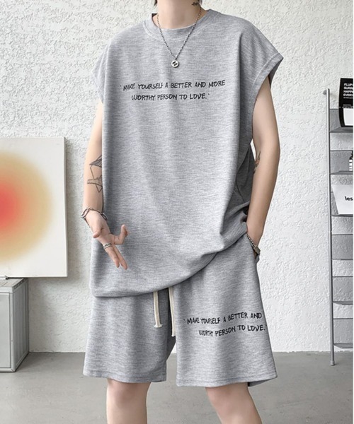 NEW GENTLEMAN(ニュージェントルマン)の「【2点SET】リブート ワッフル セットアップ ノースリT&ショーツ(Tシャツ/カットソー・メンズ・ブラック/ホワイト/グレー・XL/L/M)」の10枚目の写真