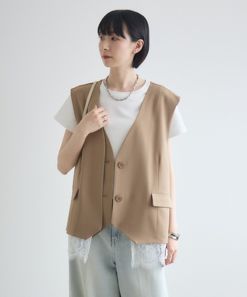 Paradise Picnic(パラダイスピクニック)の「TRANOI. レースヘムカラージレ(ベスト・レディース・チャコールグレー/ブラック/ベージュ・FREE)」の13枚目の写真