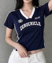 配色Vネック ライン入り 半袖Tシャツ