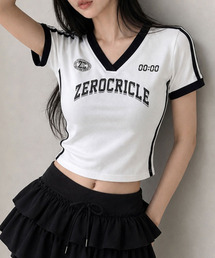 配色Vネック ライン入り 半袖Tシャツ