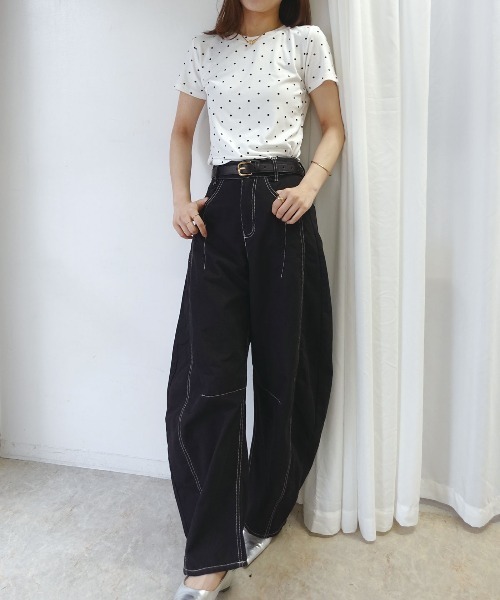 CORNERS(コーナーズ)の「ドット柄コンパクトTシャツ(Tシャツ/カットソー・レディース・ホワイト/ブラック・M)」の3枚目の写真