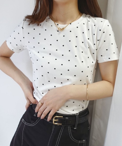 CORNERS(コーナーズ)の「ドット柄コンパクトTシャツ(Tシャツ/カットソー・レディース・ホワイト/ブラック・M)」の5枚目の写真