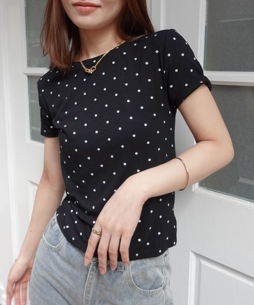 CORNERS(コーナーズ)の「ドット柄コンパクトTシャツ(Tシャツ/カットソー・レディース・ホワイト/ブラック・M)」の9枚目の写真