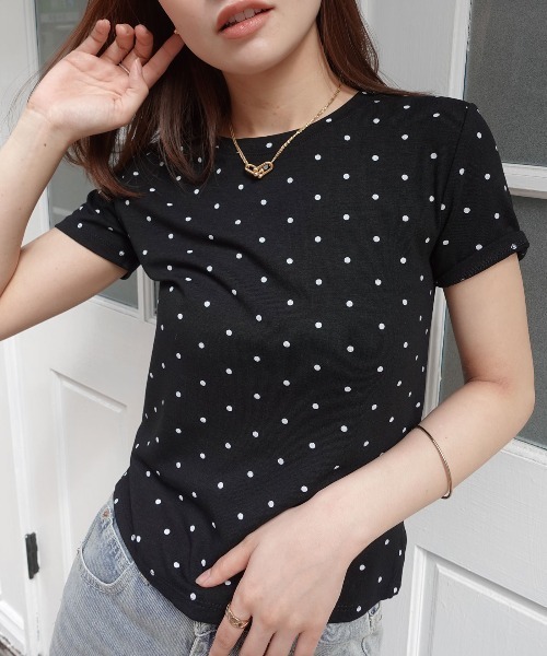 CORNERS(コーナーズ)の「ドット柄コンパクトTシャツ(Tシャツ/カットソー・レディース・ホワイト/ブラック・M)」の11枚目の写真