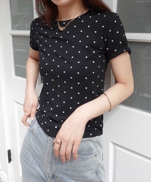 CORNERS(コーナーズ)の「ドット柄コンパクトTシャツ(Tシャツ/カットソー・レディース・ホワイト/ブラック・M)」の13枚目の写真