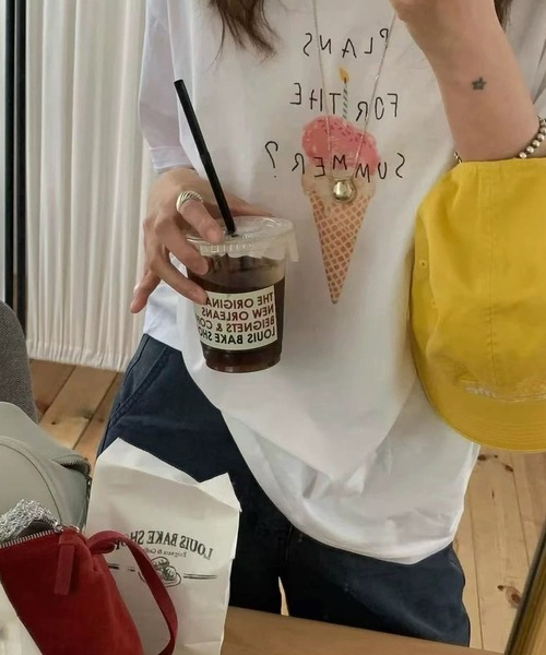 LYEON(リヨン)の「アイスクリームゆるTシャツ(Tシャツ/カットソー・レディース・グレー/オフホワイト・FREE)」の8枚目の写真
