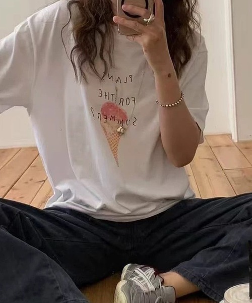 LYEON(リヨン)の「アイスクリームゆるTシャツ(Tシャツ/カットソー・レディース・グレー/オフホワイト・FREE)」の14枚目の写真