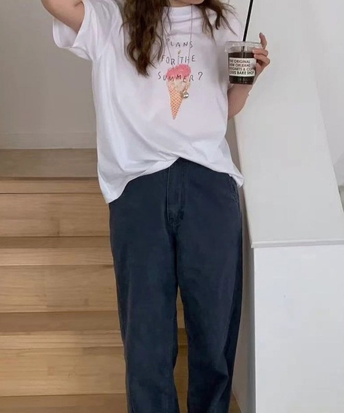 LYEON(リヨン)の「アイスクリームゆるTシャツ(Tシャツ/カットソー・レディース・グレー/オフホワイト・FREE)」の15枚目の写真
