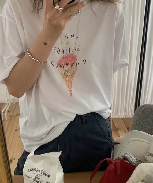 LYEON(リヨン)の「アイスクリームゆるTシャツ(Tシャツ/カットソー・レディース・グレー/オフホワイト・FREE)」の16枚目の写真