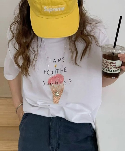 LYEON(リヨン)の「アイスクリームゆるTシャツ(Tシャツ/カットソー・レディース・グレー/オフホワイト・FREE)」の18枚目の写真
