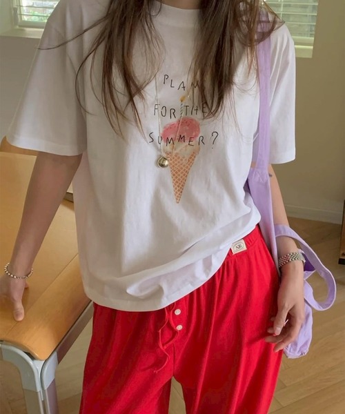 LYEON(リヨン)の「アイスクリームゆるTシャツ(Tシャツ/カットソー・レディース・グレー/オフホワイト・FREE)」の19枚目の写真