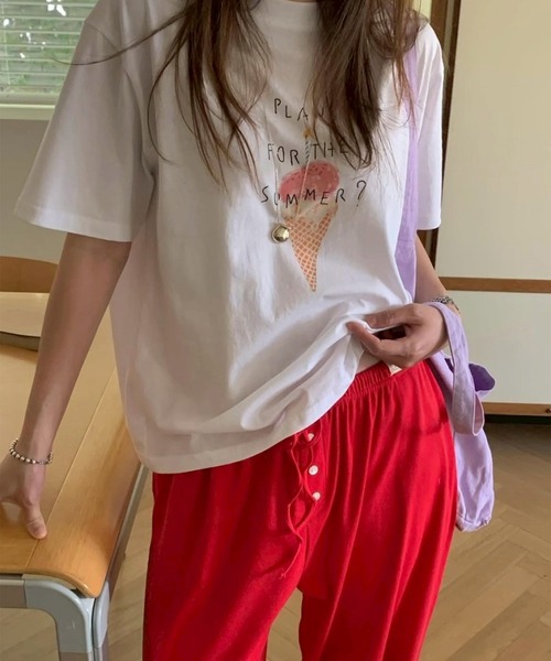 LYEON(リヨン)の「アイスクリームゆるTシャツ(Tシャツ/カットソー・レディース・グレー/オフホワイト・FREE)」の20枚目の写真
