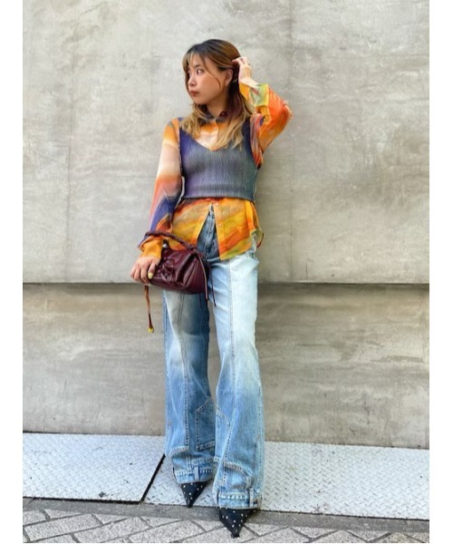 Desigual(デシグアル)の「マーブルアート シアーシャツブラウス【2026-2027年秋冬新作】(シャツ/ブラウス・レディース・マルチ・S/M/XL)」の1枚目の写真