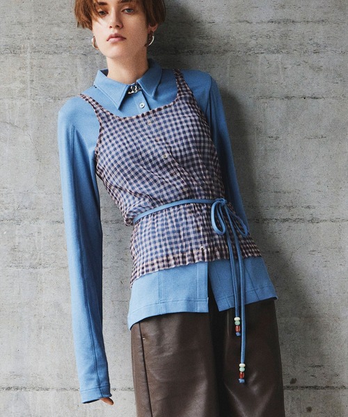 MAISON SPECIAL（メゾンスペシャル）の「【2026Autumn PRE-ORDER】(Yurika Nakano Collaboration) Mille-Feuille Camisole Dress/(ナカノユリカコラボ)ミルフィーユキャミソールドレス（ワンピース・レディース・グリーン/ブラウン/ブルー・FREE）」の15枚目の写真