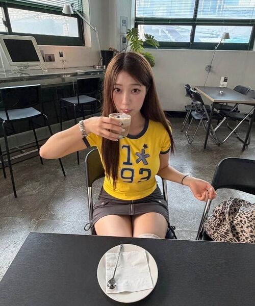 1993STUDIO（1993スタジオ）の「W 1993 フラワーベイビーリンガーTシャツ_イエロー（Tシャツ/カットソー・レディース・その他・MEDIUM/SMALL）」の5枚目の写真