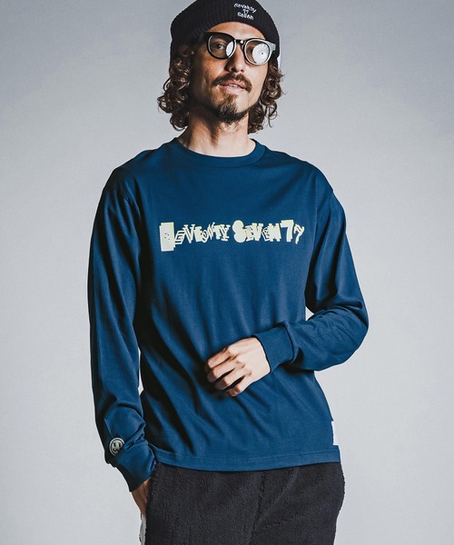 seventy seven(セブンティセブン)の「mlt5783- middle oz L-S fine t-shirt (collage) ロングスリーブTシャツ(7726W220)(Tシャツ/カットソー・メンズ・ホワイト/ブラック/ブルー・S/M/L/XL)」の3枚目の写真