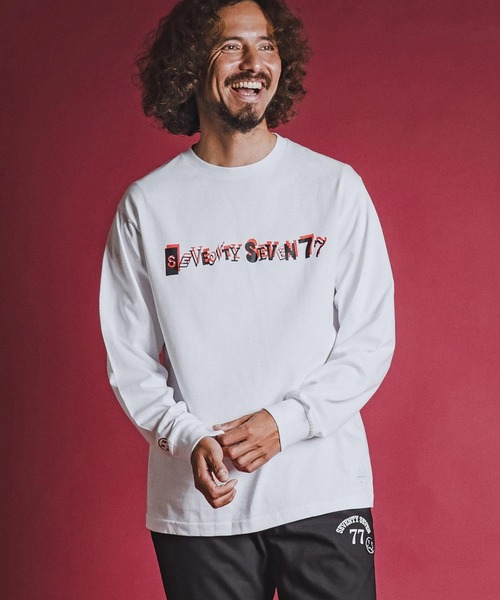 seventy seven(セブンティセブン)の「mlt5783- middle oz L-S fine t-shirt (collage) ロングスリーブTシャツ(7726W220)(Tシャツ/カットソー・メンズ・ホワイト/ブラック/ブルー・S/M/L/XL)」の4枚目の写真