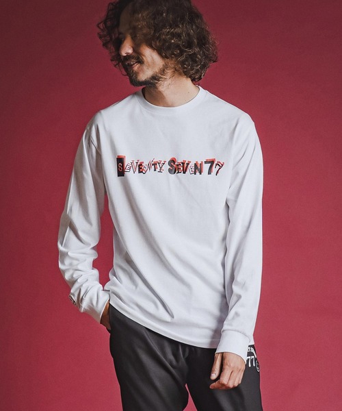 seventy seven(セブンティセブン)の「mlt5783- middle oz L-S fine t-shirt (collage) ロングスリーブTシャツ(7726W220)(Tシャツ/カットソー・メンズ・ホワイト/ブラック/ブルー・S/M/L/XL)」の5枚目の写真