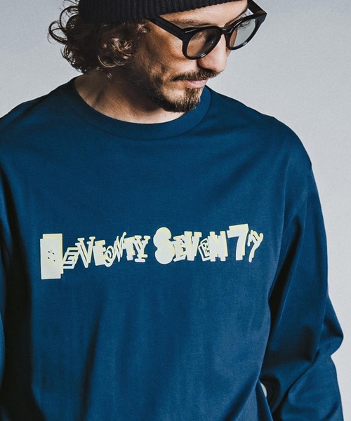 seventy seven(セブンティセブン)の「mlt5783- middle oz L-S fine t-shirt (collage) ロングスリーブTシャツ(7726W220)(Tシャツ/カットソー・メンズ・ホワイト/ブラック/ブルー・S/M/L/XL)」の12枚目の写真