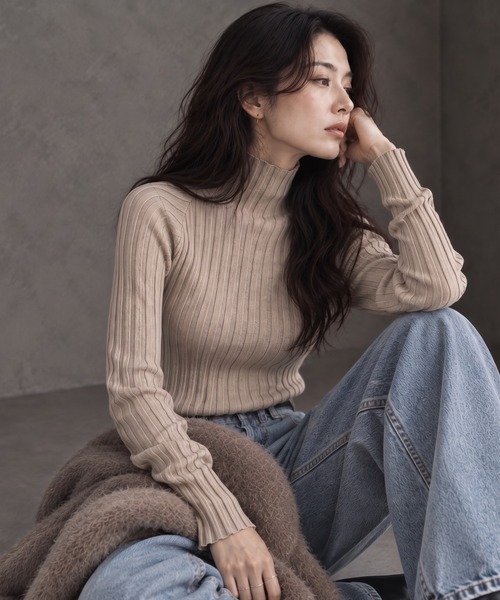 ap retro(アプレトロ)の「【ap retro basic】ワイドリブハイネックニット(ニット/セーター・レディース・ブラック/モカ/ライトベージュ/チャコール・FREE)」の1枚目の写真