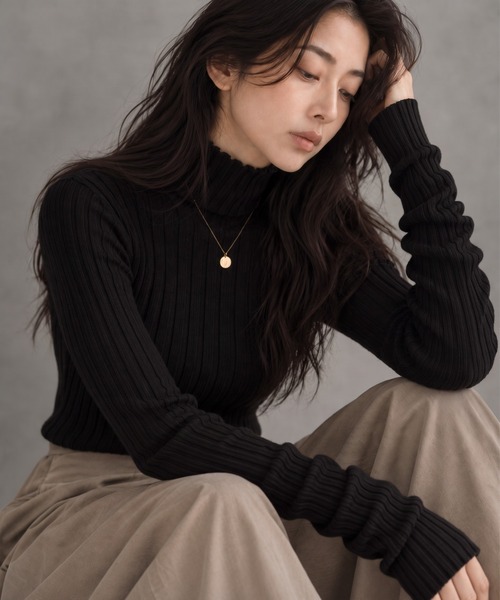 ap retro(アプレトロ)の「【ap retro basic】ワイドリブハイネックニット(ニット/セーター・レディース・ブラック/モカ/ライトベージュ/チャコール・FREE)」の10枚目の写真