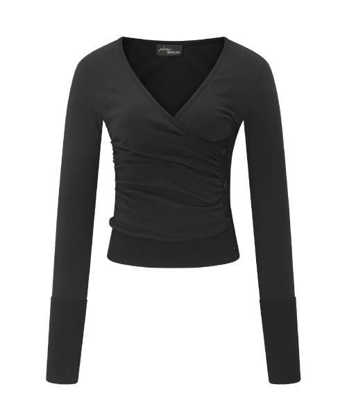 PLEASENOFOLLOW(プリーズノーフォロー)の「Selena Button Wrap long sleeve Top (Black)(Tシャツ/カットソー・レディース・その他・FREE)」の2枚目の写真
