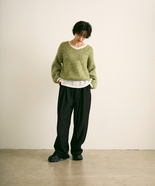 uchi.(ウチ)の「ミックスヤーンVネックニットプルオーバー(ニット/セーター・レディース・パープル/グレー・FREE)」の5枚目の写真