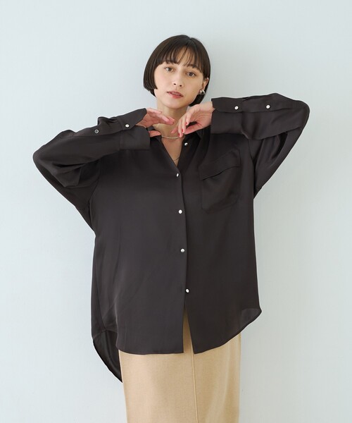 美品】 Rouje Paris ブラウス 現行品 刺繍 金ボタン 黒 ルージュ