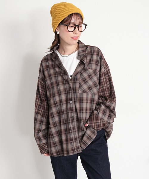 cepo(セポ)の「パネルチェックオーバーシャツ(シャツ/ブラウス・レディース・レッド系/ブラウン系/ブラック系・M)」の1枚目の写真