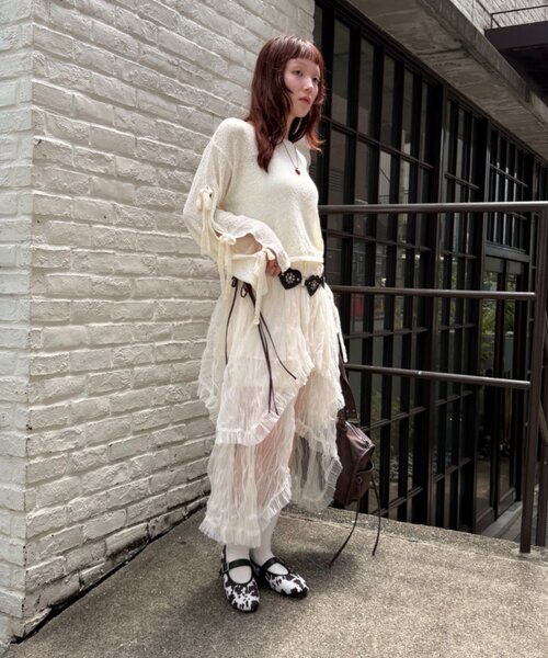w closet(ダブルクローゼット)の「ワンショル袖リボンニット(ニット/セーター・レディース・ブルー/アイボリー/イエロー・FREE)」の8枚目の写真