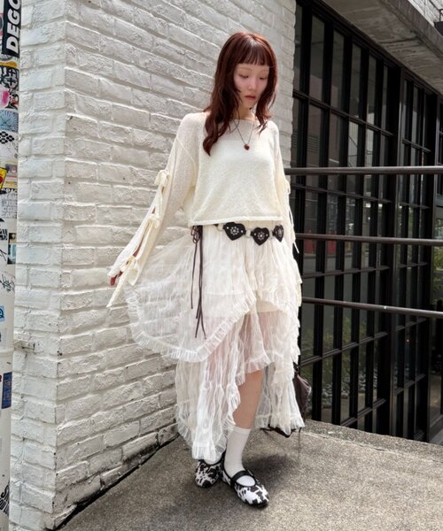 w closet(ダブルクローゼット)の「ワンショル袖リボンニット(ニット/セーター・レディース・ブルー/アイボリー/イエロー・FREE)」の11枚目の写真