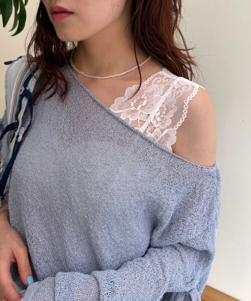 w closet(ダブルクローゼット)の「ワンショル袖リボンニット(ニット/セーター・レディース・ブルー/アイボリー/イエロー・FREE)」の17枚目の写真