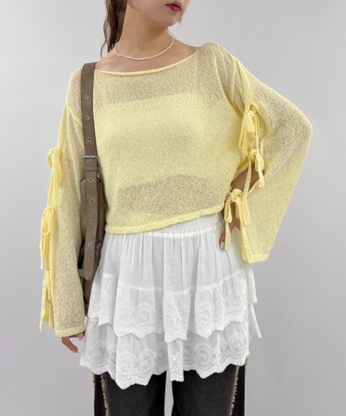 w closet(ダブルクローゼット)の「ワンショル袖リボンニット(ニット/セーター・レディース・ブルー/アイボリー/イエロー・FREE)」の21枚目の写真