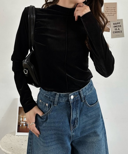 Eclat one(エクラワン)の「【Eclat one】センターライン ベロア ハイネック カットソー(Tシャツ/カットソー・レディース・ブラウン/ブラック/ベージュ・FREE)」の4枚目の写真