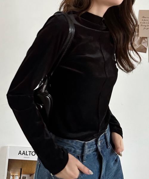 Eclat one(エクラワン)の「【Eclat one】センターライン ベロア ハイネック カットソー(Tシャツ/カットソー・レディース・ブラウン/ブラック/ベージュ・FREE)」の6枚目の写真