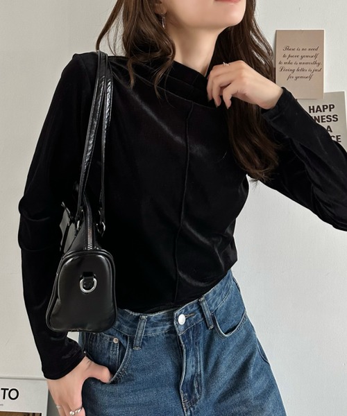 Eclat one(エクラワン)の「【Eclat one】センターライン ベロア ハイネック カットソー(Tシャツ/カットソー・レディース・ブラウン/ブラック/ベージュ・FREE)」の8枚目の写真