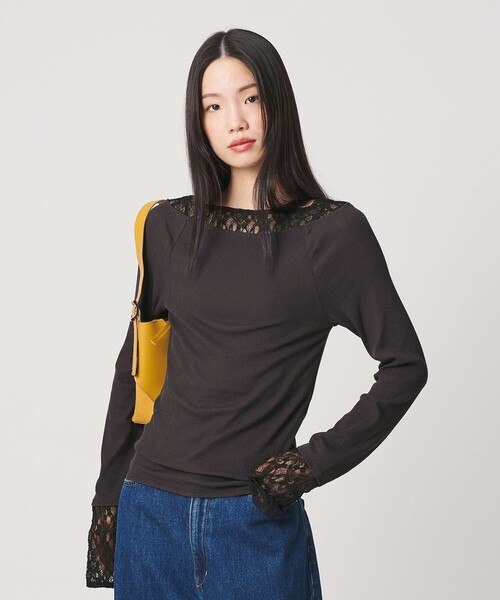 BEAUTY&YOUTH UNITED ARROWS(ビューティーアンドユースユナイテッドアローズ)の「レースドッキング ロングスリーブ カットソー(Tシャツ/カットソー・レディース・オフホワイト/ライトピンク/ダークグレー・FREE)」の1枚目の写真