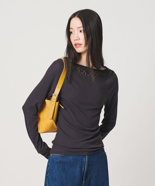 BEAUTY&YOUTH UNITED ARROWS(ビューティーアンドユースユナイテッドアローズ)の「レースドッキング ロングスリーブ カットソー(Tシャツ/カットソー・レディース・オフホワイト/ライトピンク/ダークグレー・FREE)」の4枚目の写真