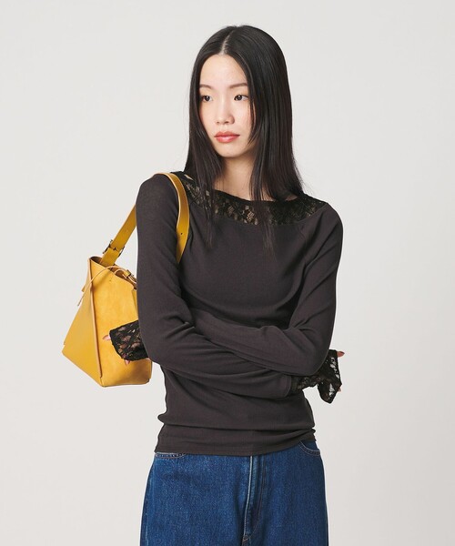 BEAUTY&YOUTH UNITED ARROWS(ビューティーアンドユースユナイテッドアローズ)の「レースドッキング ロングスリーブ カットソー(Tシャツ/カットソー・レディース・オフホワイト/ライトピンク/ダークグレー・FREE)」の5枚目の写真