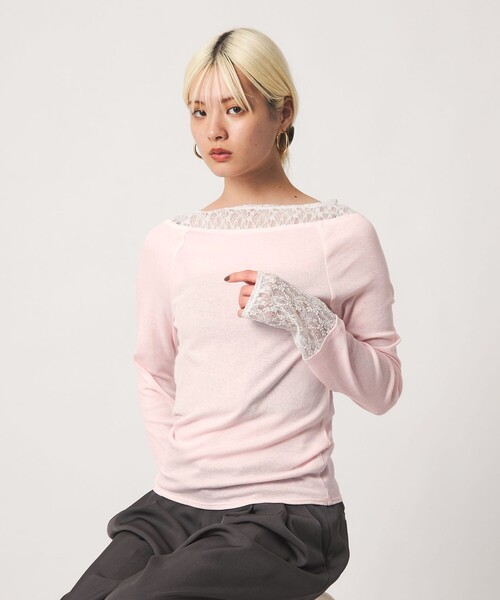 BEAUTY&YOUTH UNITED ARROWS(ビューティーアンドユースユナイテッドアローズ)の「レースドッキング ロングスリーブ カットソー(Tシャツ/カットソー・レディース・オフホワイト/ライトピンク/ダークグレー・FREE)」の9枚目の写真