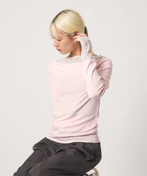BEAUTY&YOUTH UNITED ARROWS(ビューティーアンドユースユナイテッドアローズ)の「レースドッキング ロングスリーブ カットソー(Tシャツ/カットソー・レディース・オフホワイト/ライトピンク/ダークグレー・FREE)」の10枚目の写真
