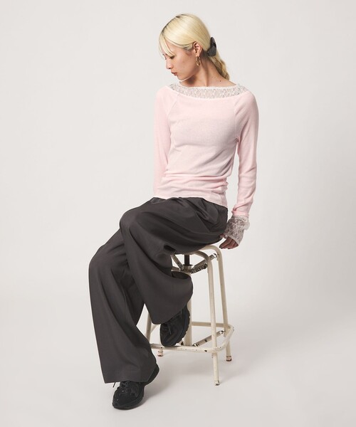 BEAUTY&YOUTH UNITED ARROWS(ビューティーアンドユースユナイテッドアローズ)の「レースドッキング ロングスリーブ カットソー(Tシャツ/カットソー・レディース・オフホワイト/ライトピンク/ダークグレー・FREE)」の11枚目の写真