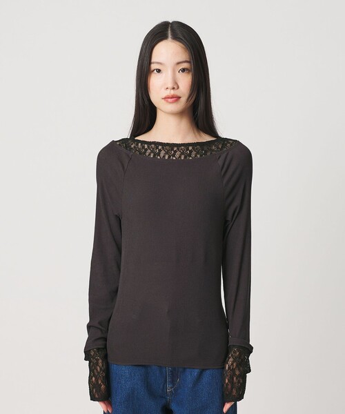 BEAUTY&YOUTH UNITED ARROWS(ビューティーアンドユースユナイテッドアローズ)の「レースドッキング ロングスリーブ カットソー(Tシャツ/カットソー・レディース・オフホワイト/ライトピンク/ダークグレー・FREE)」の12枚目の写真