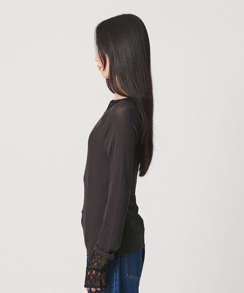 BEAUTY&YOUTH UNITED ARROWS(ビューティーアンドユースユナイテッドアローズ)の「レースドッキング ロングスリーブ カットソー(Tシャツ/カットソー・レディース・オフホワイト/ライトピンク/ダークグレー・FREE)」の13枚目の写真