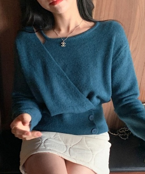 semuse(セミューズ)の「さりげチラ見せカシュクール釦付トップス(ニット/セーター・レディース・レッド/ピンク/イエロー/ホワイト/ブルー/ブラック・FREE)」の10枚目の写真
