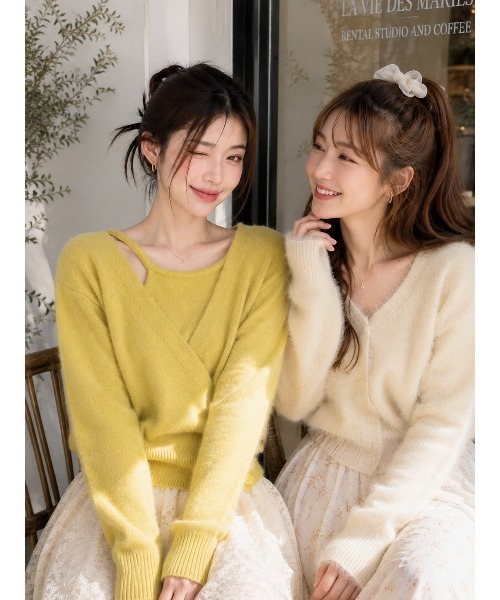 semuse(セミューズ)の「さりげチラ見せカシュクール釦付トップス(ニット/セーター・レディース・レッド/ピンク/イエロー/ホワイト/ブルー/ブラック・FREE)」の11枚目の写真
