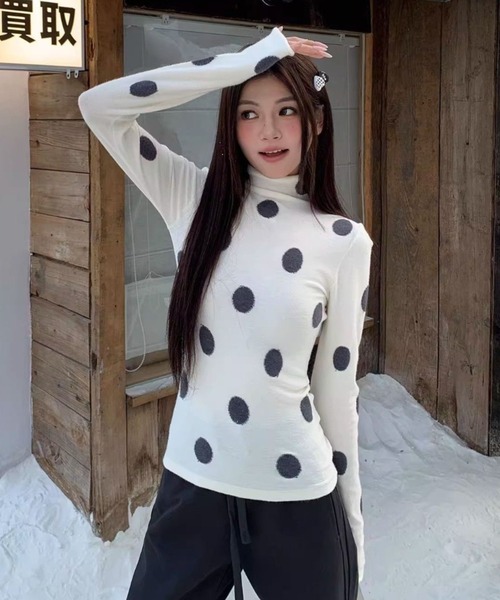SHERU（シェル）の「フロッキー ドット ハイネック ロンT（Tシャツ/カットソー・レディース・アイボリー/グレー・M）」の17枚目の写真